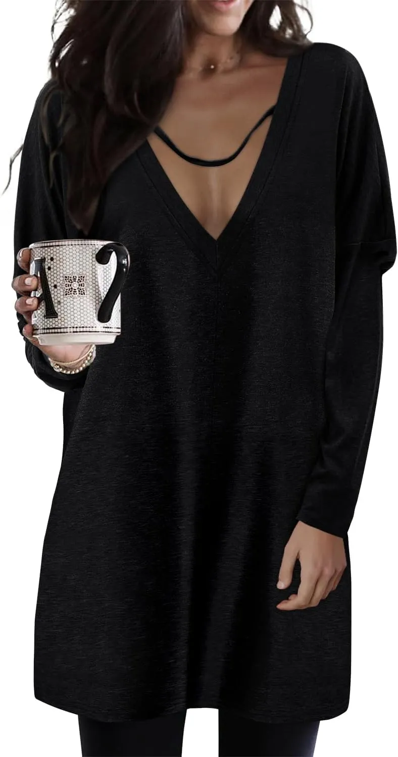 KISSMODA Womens Casual Tunic Tops for Leggings Long Sleeve Fall Shirts with Pockets