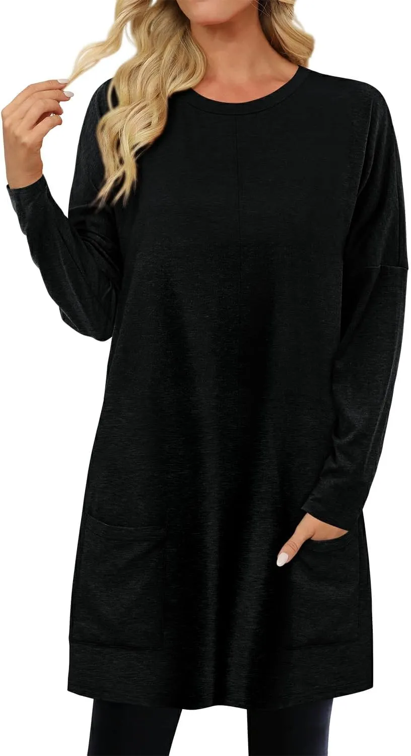 KISSMODA Womens Casual Tunic Tops for Leggings Long Sleeve Fall Shirts with Pockets