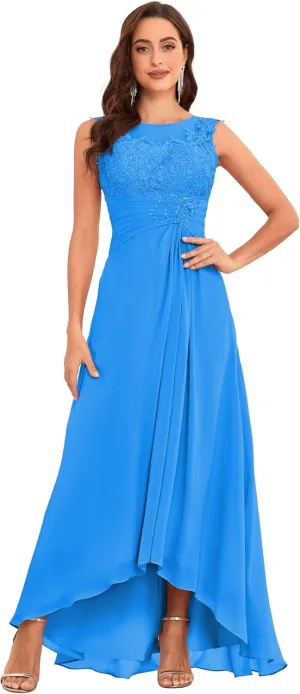 Lace Appliques Mother of The Bride Dresses for Women High Low A-Line Chiffon Fomal Party Gown