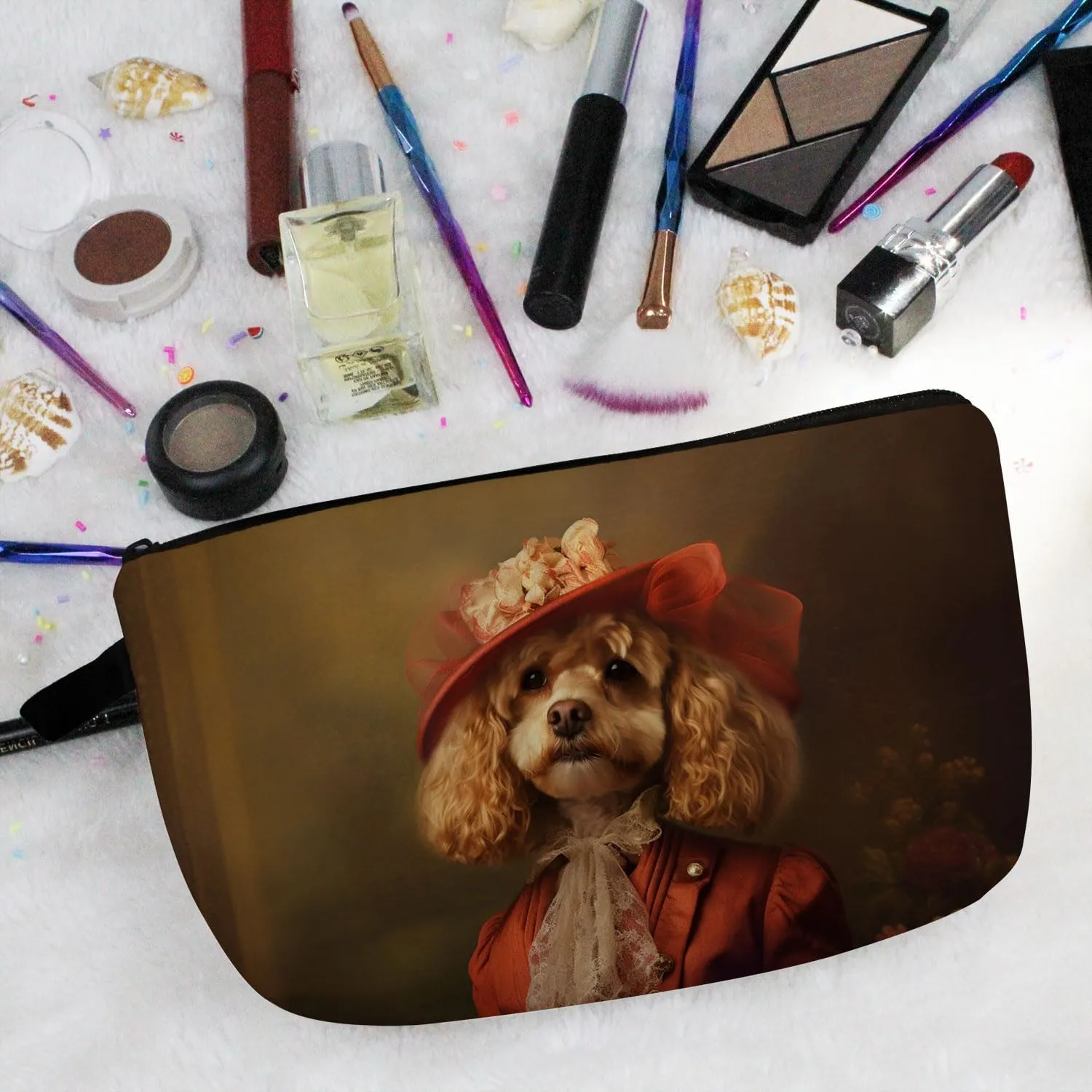 Lady Cockapoo Makeup Bag Vintage Cockapoo Puppy Small Organizer Bag Zipper Pouch Cockapoo Lady Cosmetic Bag Present for Dog Lovers Dog Mom Women Friends