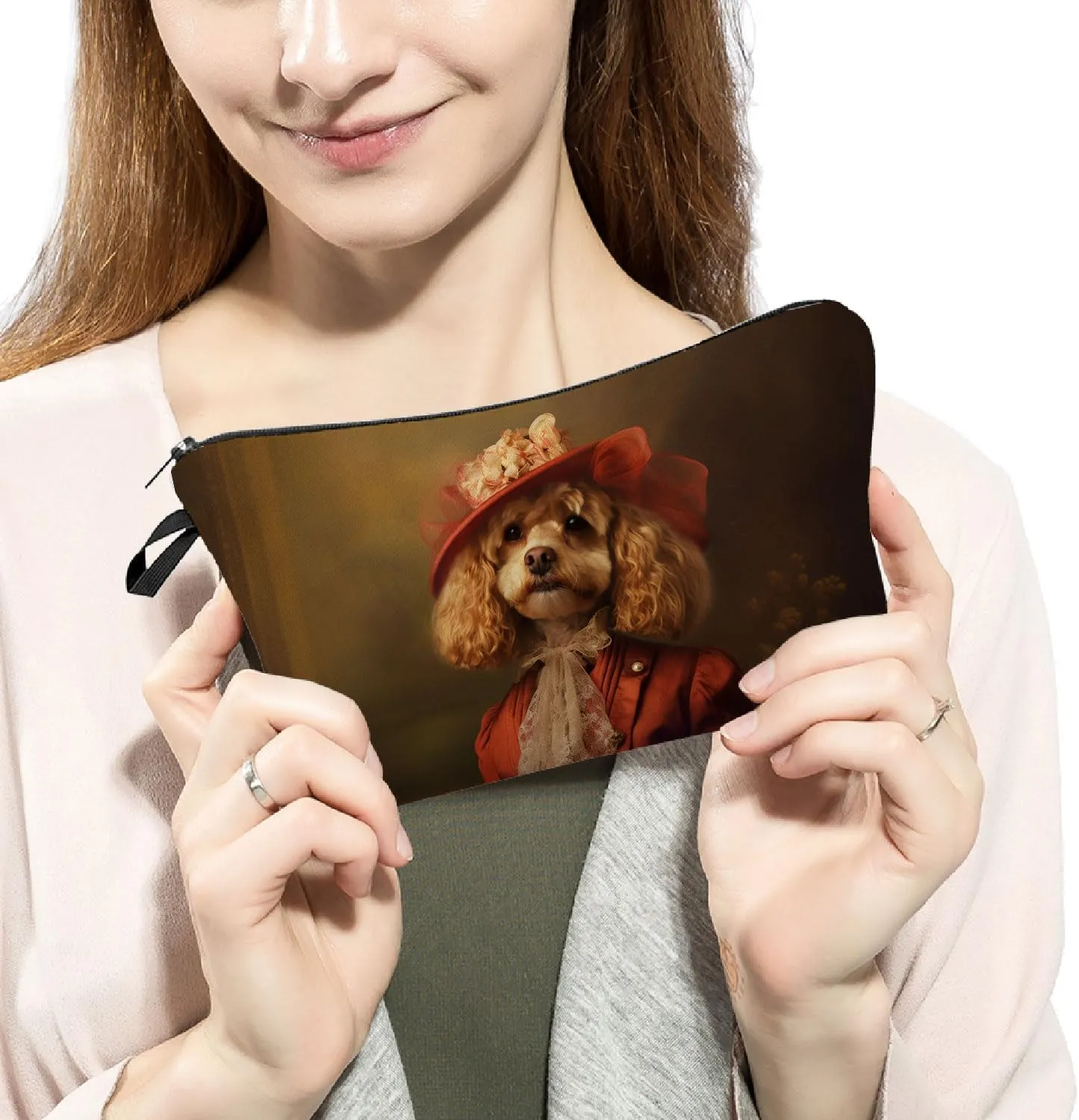 Lady Cockapoo Makeup Bag Vintage Cockapoo Puppy Small Organizer Bag Zipper Pouch Cockapoo Lady Cosmetic Bag Present for Dog Lovers Dog Mom Women Friends