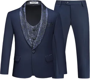 Lamgool Boys Suits Slim Fit Tuxedo Set 3 Pieces with Jacket Vest Pant for Kids Prom Wedding Formal Dresswear Outfit 4-16Y