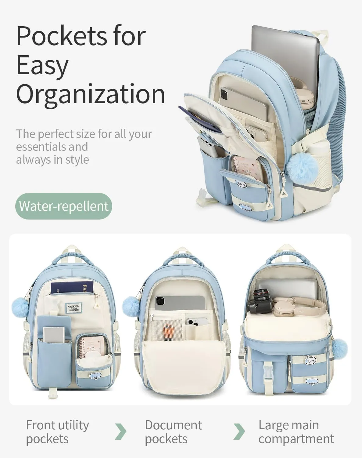 Laptop Backpacks School Backpack for Teen Girls, College Women Bookbag Elementary Middle High School Bag Kids Cute Travel Back Pack, Blue