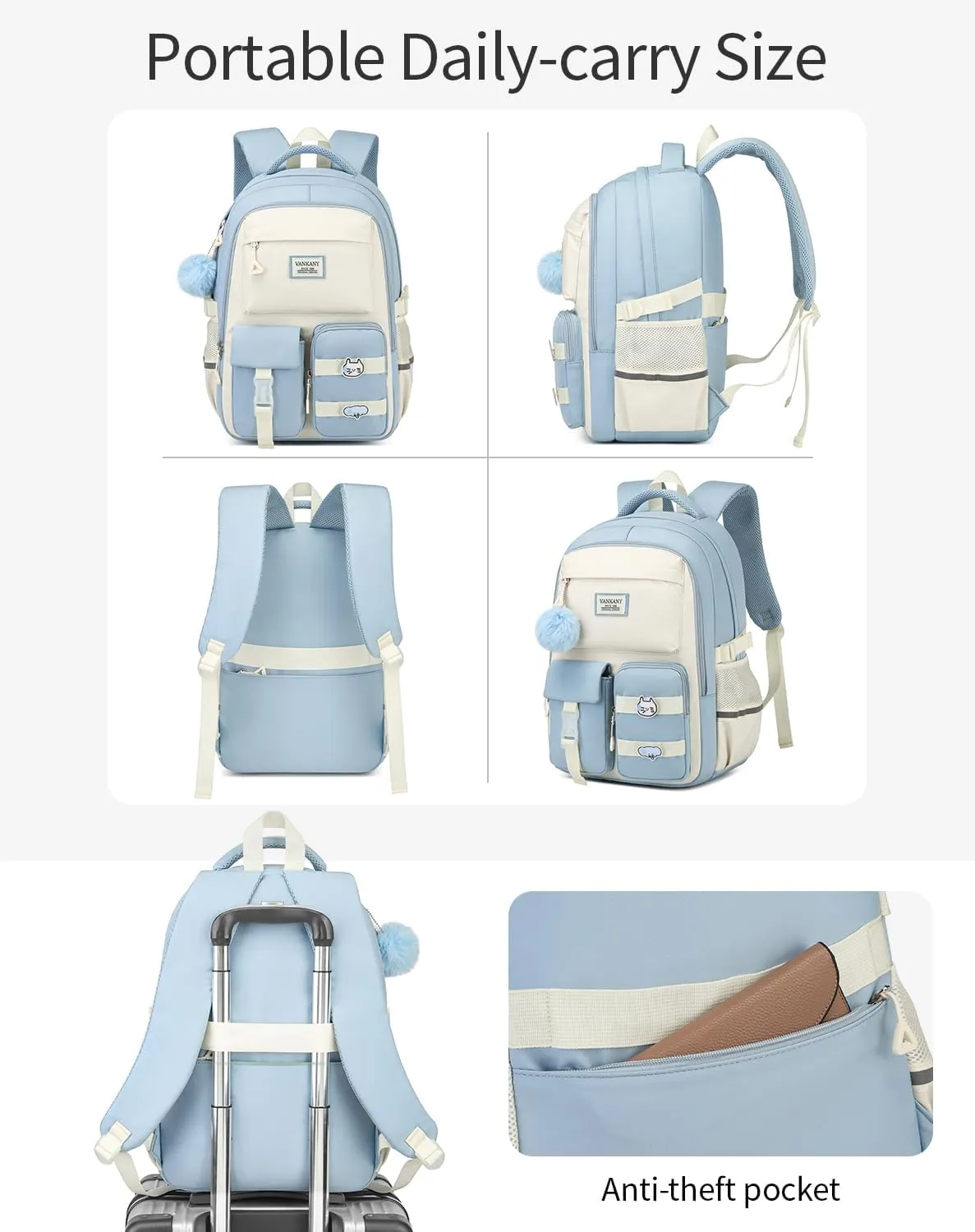 Laptop Backpacks School Backpack for Teen Girls, College Women Bookbag Elementary Middle High School Bag Kids Cute Travel Back Pack, Blue