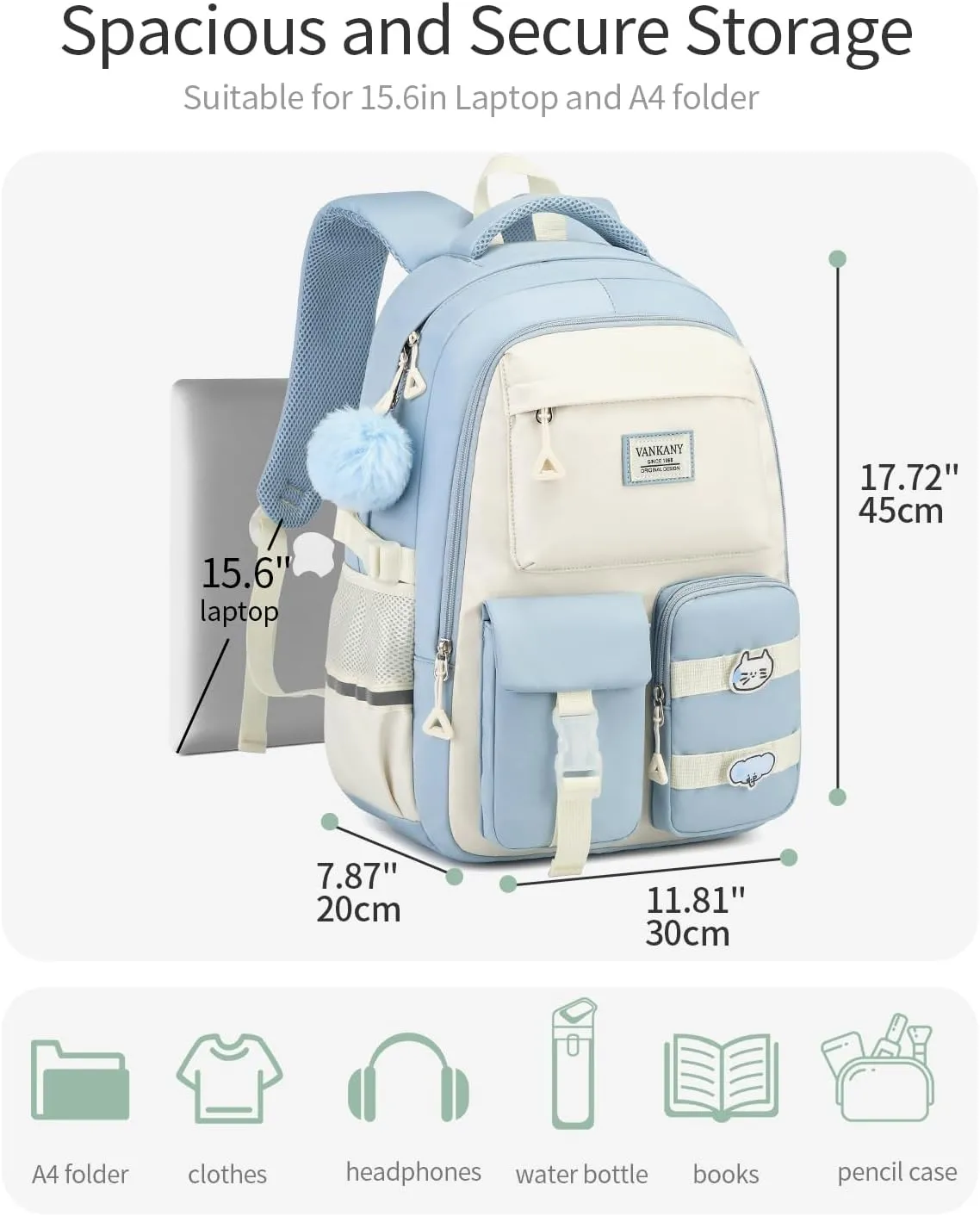 Laptop Backpacks School Backpack for Teen Girls, College Women Bookbag Elementary Middle High School Bag Kids Cute Travel Back Pack, Blue