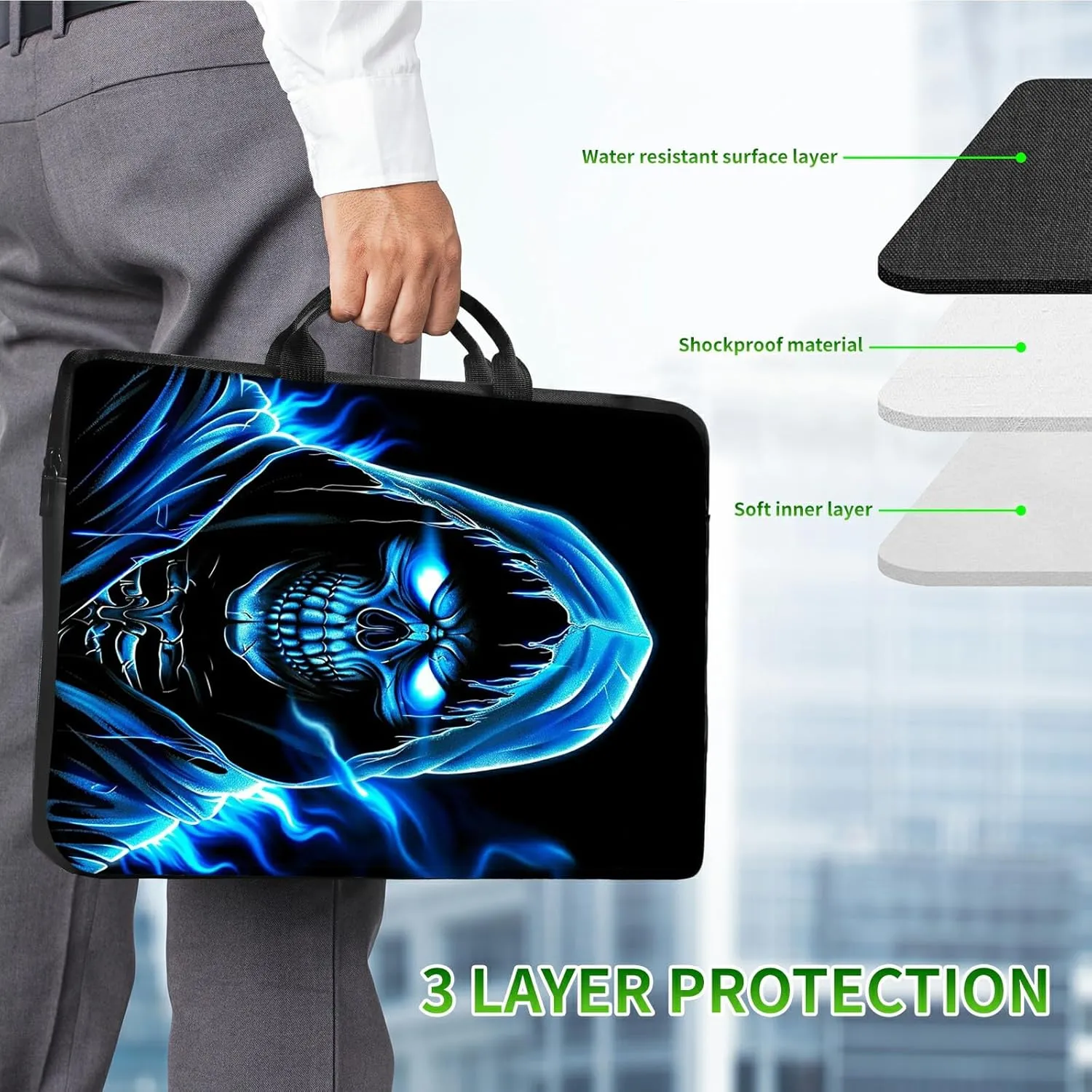 Laptop Shoulder Bag Sleeve Case, Large Capacity Waterproof PU Leather Computer Handbag
