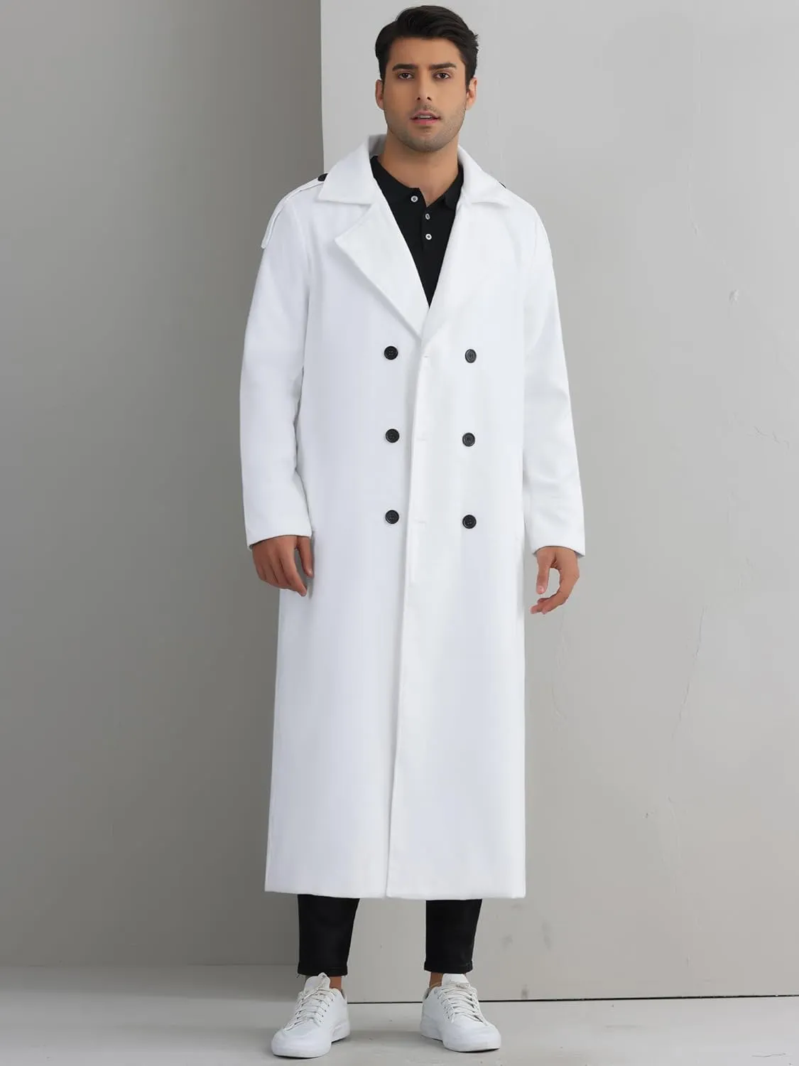 Lars Amadeus Men's Winter Pea Coat Notch Lapel Double Breasted Solid Color Overcoat