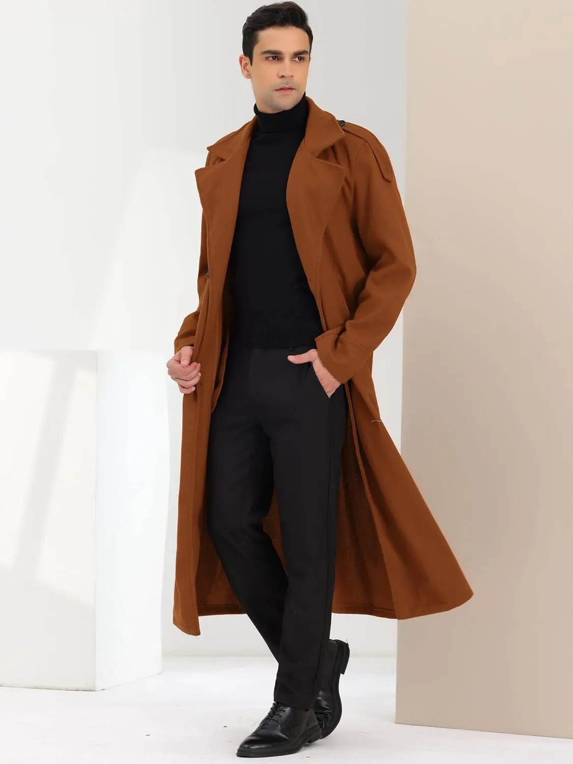 Lars Amadeus Men's Winter Pea Coat Notch Lapel Double Breasted Solid Color Overcoat