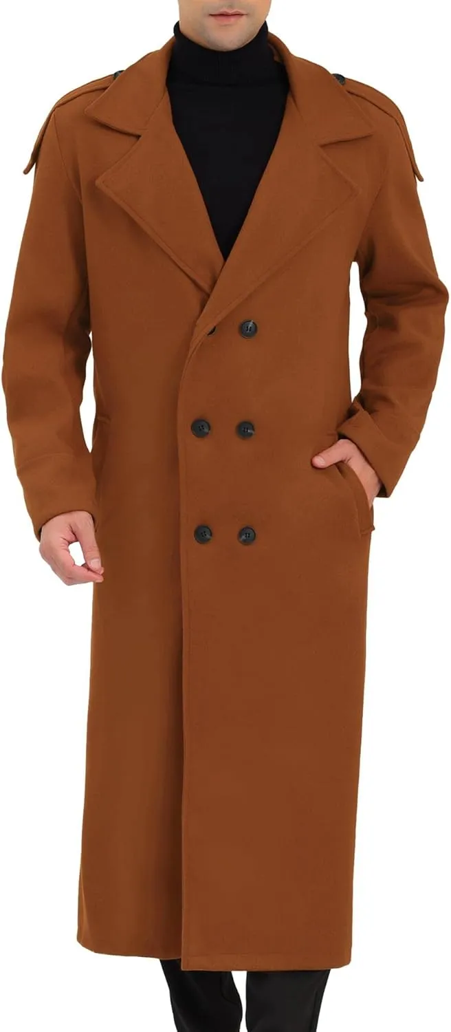 Lars Amadeus Men's Winter Pea Coat Notch Lapel Double Breasted Solid Color Overcoat