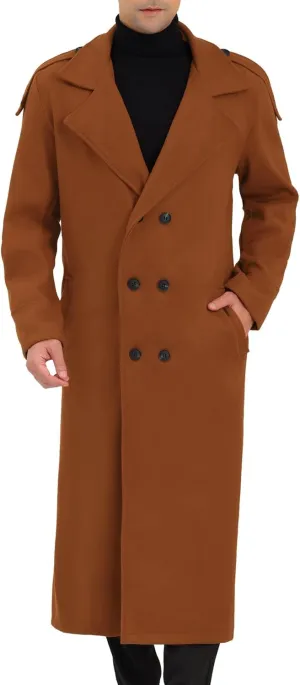 Lars Amadeus Men's Winter Pea Coat Notch Lapel Double Breasted Solid Color Overcoat