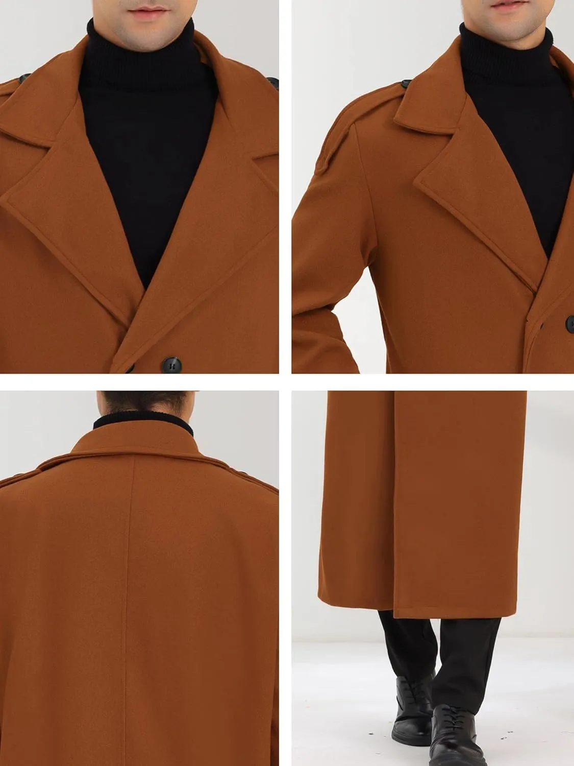 Lars Amadeus Men's Winter Pea Coat Notch Lapel Double Breasted Solid Color Overcoat
