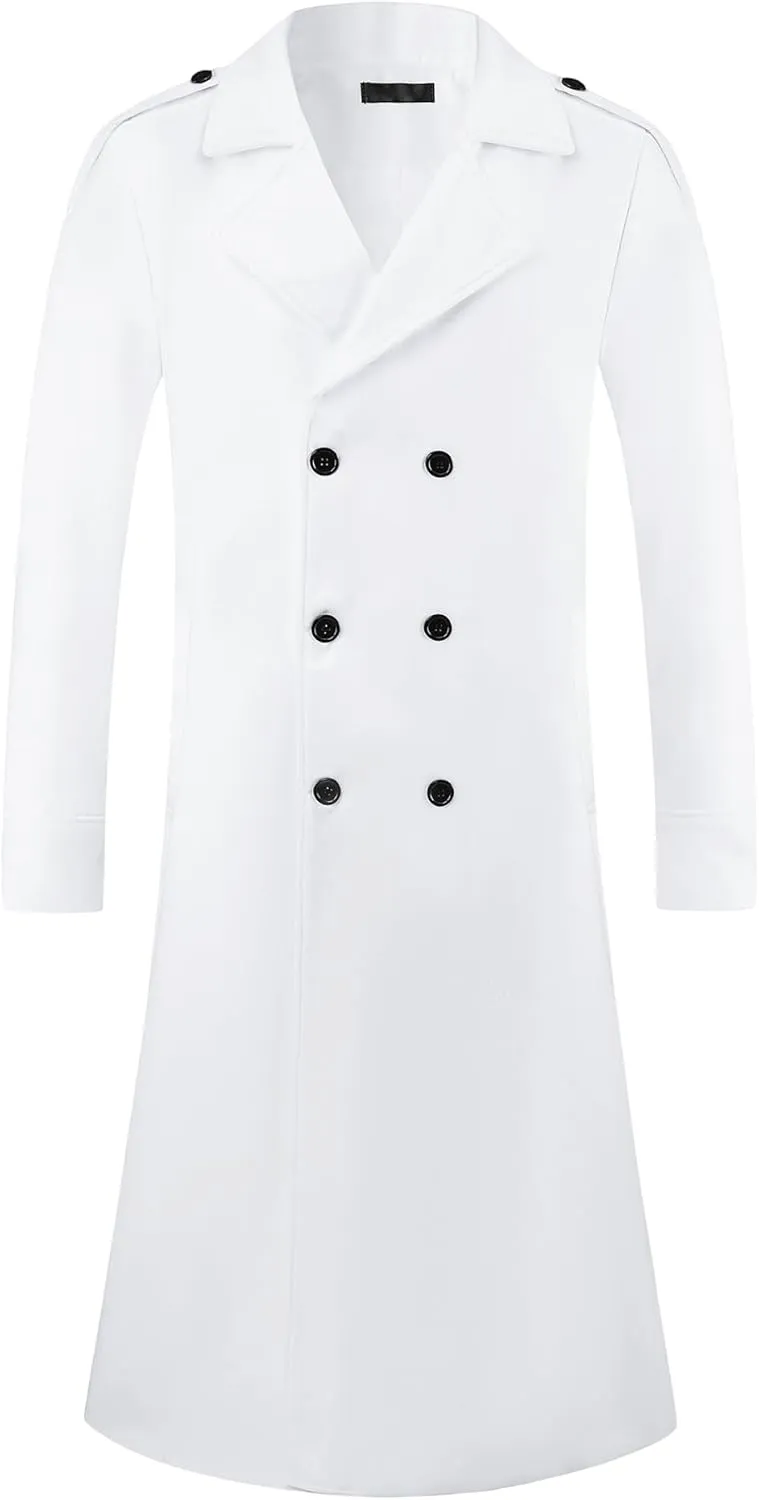 Lars Amadeus Men's Winter Pea Coat Notch Lapel Double Breasted Solid Color Overcoat