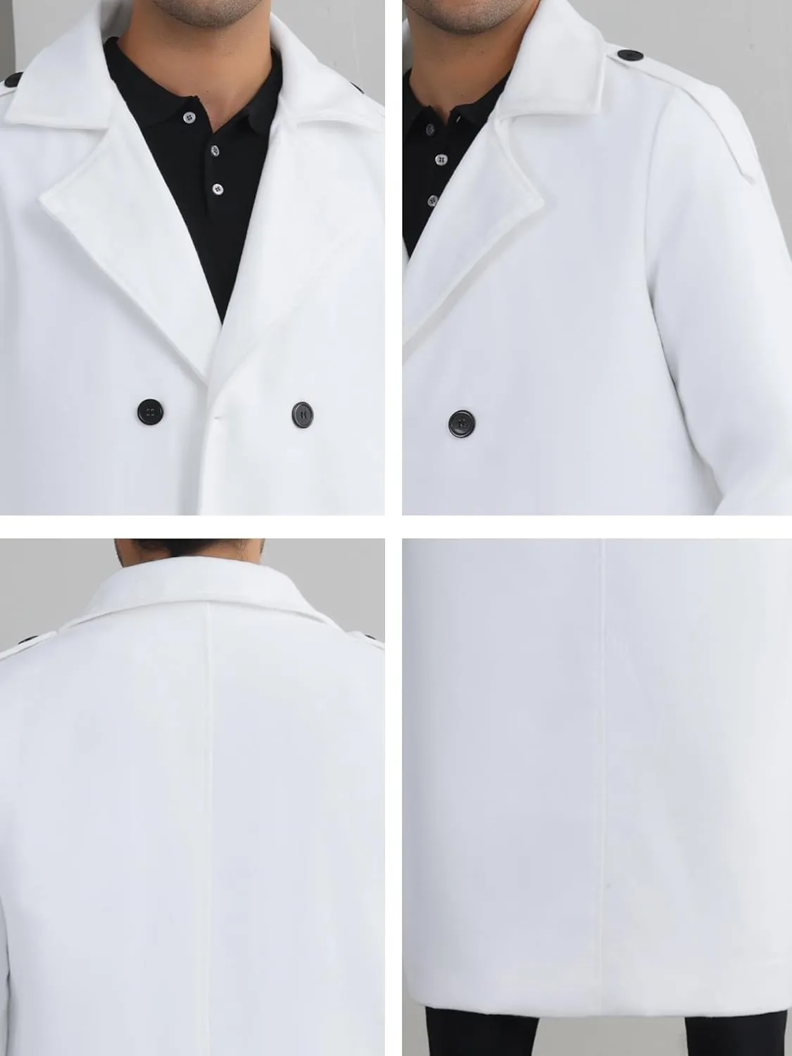 Lars Amadeus Men's Winter Pea Coat Notch Lapel Double Breasted Solid Color Overcoat