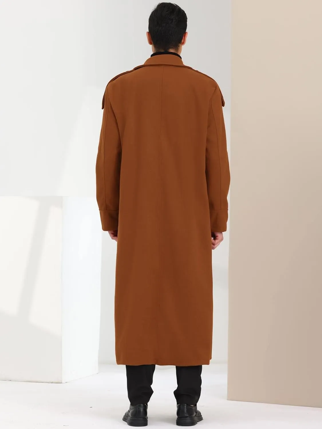 Lars Amadeus Men's Winter Pea Coat Notch Lapel Double Breasted Solid Color Overcoat