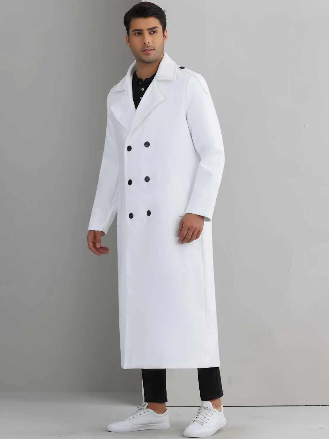 Lars Amadeus Men's Winter Pea Coat Notch Lapel Double Breasted Solid Color Overcoat