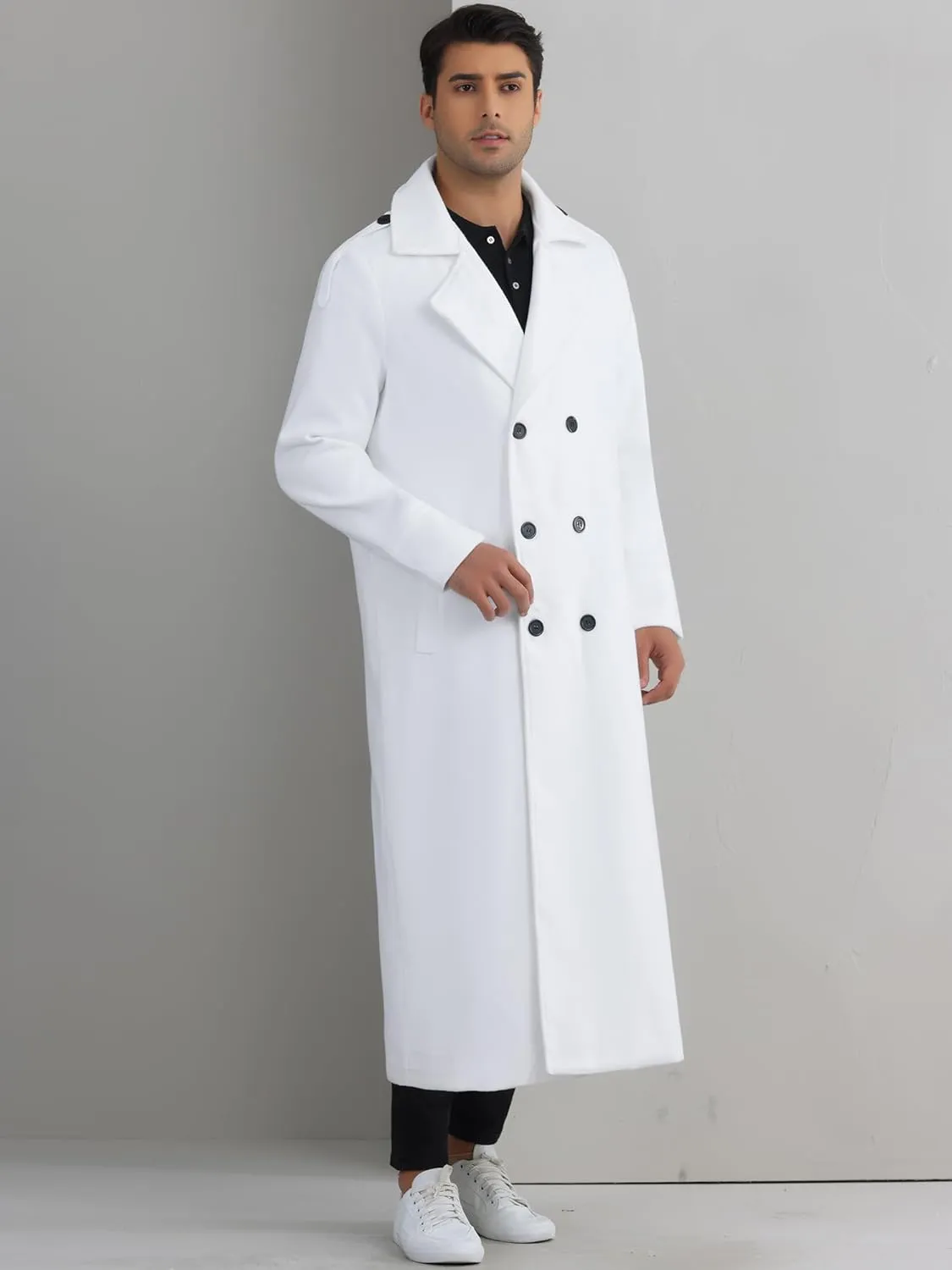 Lars Amadeus Men's Winter Pea Coat Notch Lapel Double Breasted Solid Color Overcoat