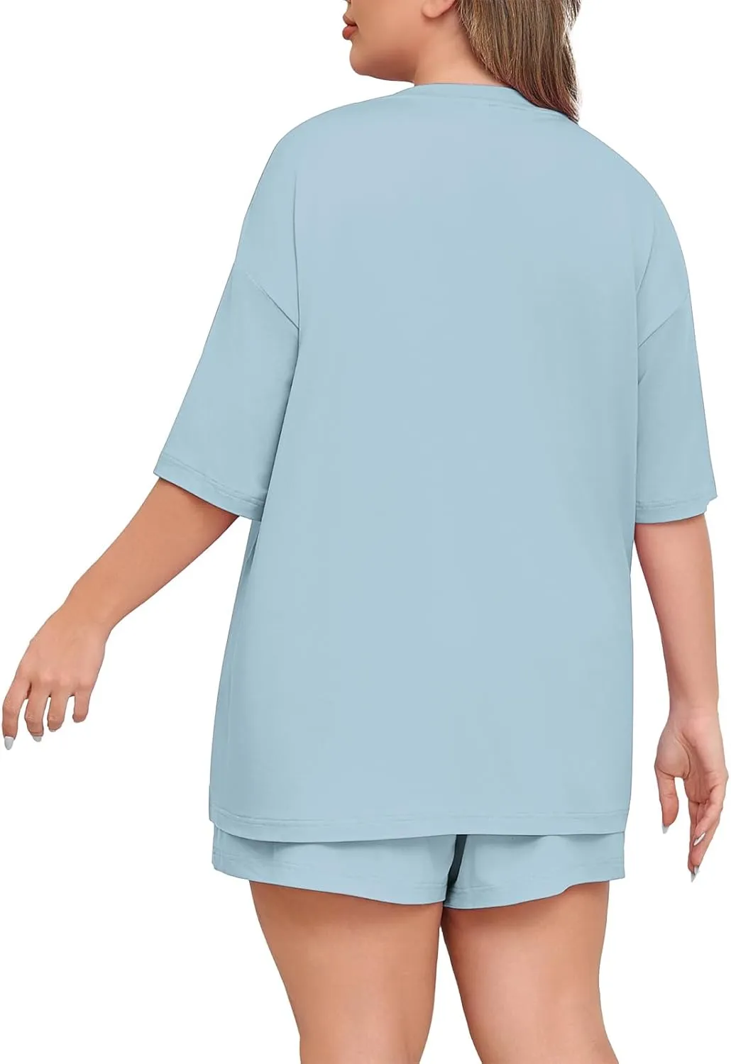 Lastshe Womens Plus Size Pajama Set 2 Piece Soft Short Sleeve with Pockets Shorts Sleepwear Knit Pjs Lounge Set Sweatsuits