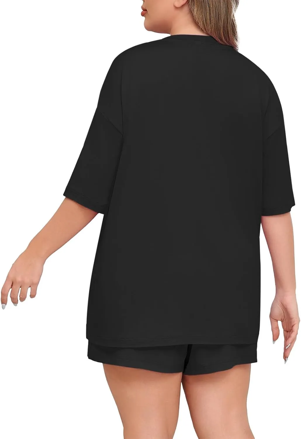Lastshe Womens Plus Size Pajama Set 2 Piece Soft Short Sleeve with Pockets Shorts Sleepwear Knit Pjs Lounge Set Sweatsuits