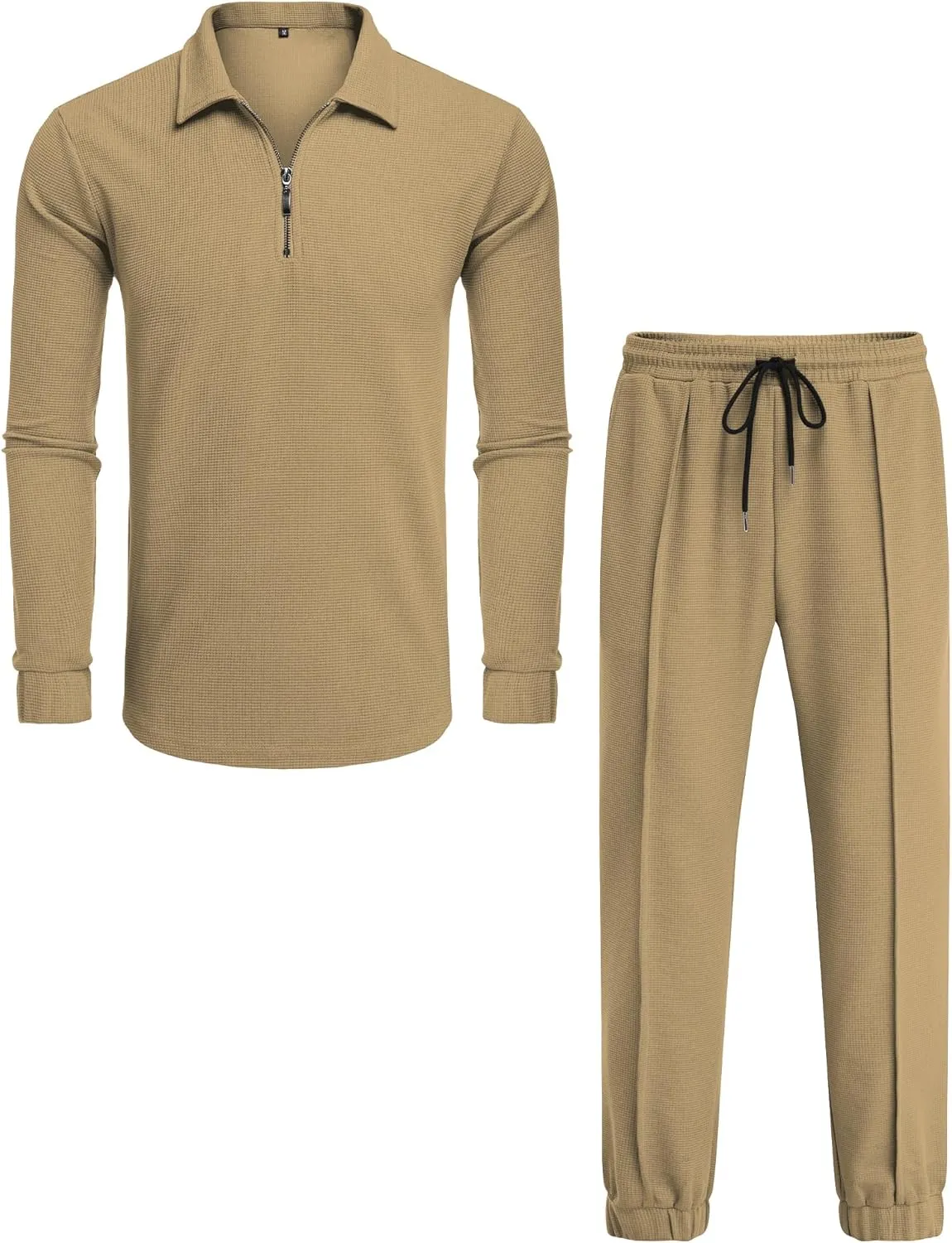 LecGee Men's Long Sleeve Tracksuit Winter Polo Shirt & Pants set 3 Pockets zip Polo Two Piece Casual Athletic Sports