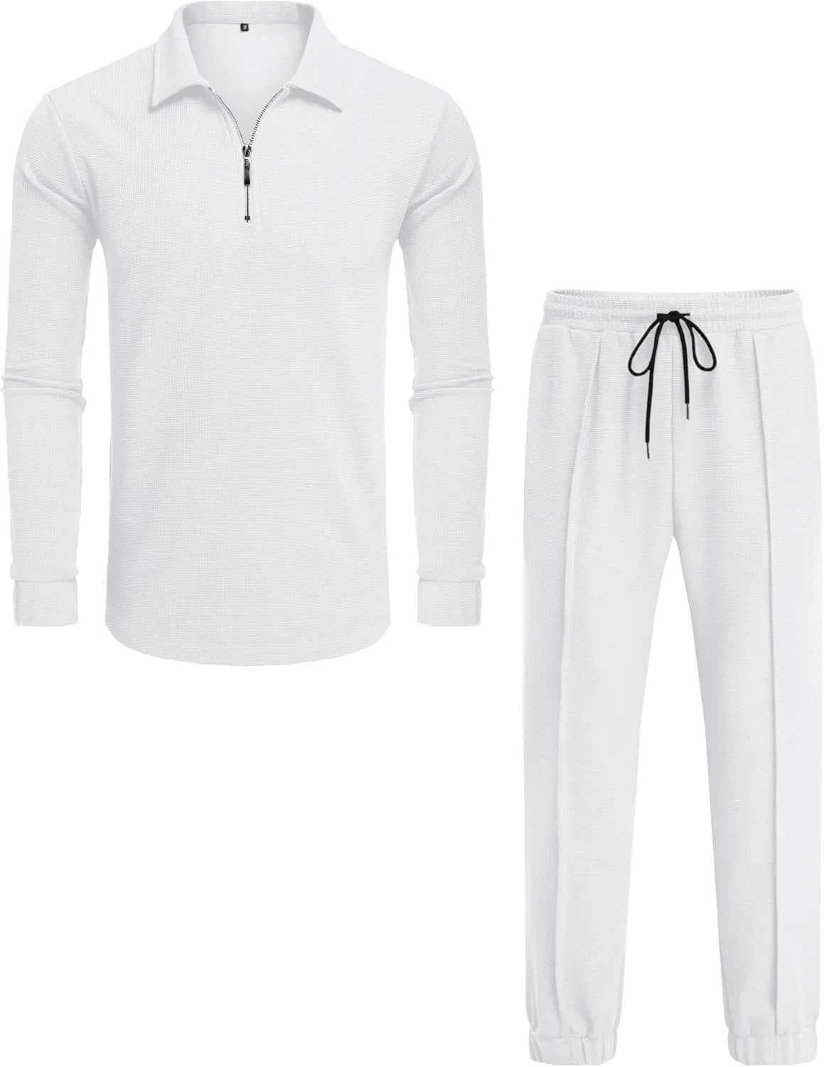 LecGee Men's Long Sleeve Tracksuit Winter Polo Shirt & Pants set 3 Pockets zip Polo Two Piece Casual Athletic Sports