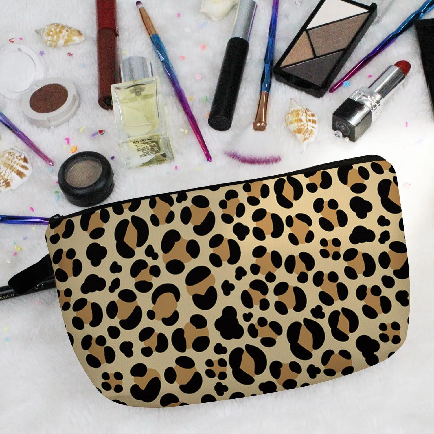 Leopard Makeup Bag Cute Small Toiletry Organizer Zipper Pouch Simple Cheetah Leopard Gifts Cosmetic Bag for Cheetah Lovers Women Friends Sisters