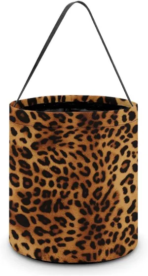 Leopard Print Halloween Tote Candy Bag Candy Basket Candy Bucket Gift Bag for Halloween Party