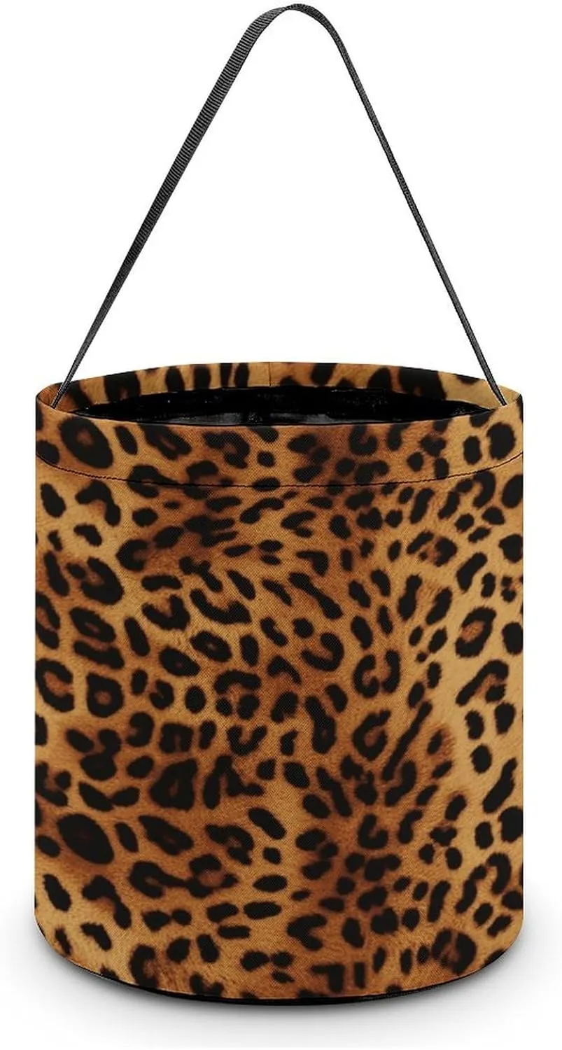 Leopard Print Halloween Tote Candy Bag Candy Basket Candy Bucket Gift Bag for Halloween Party