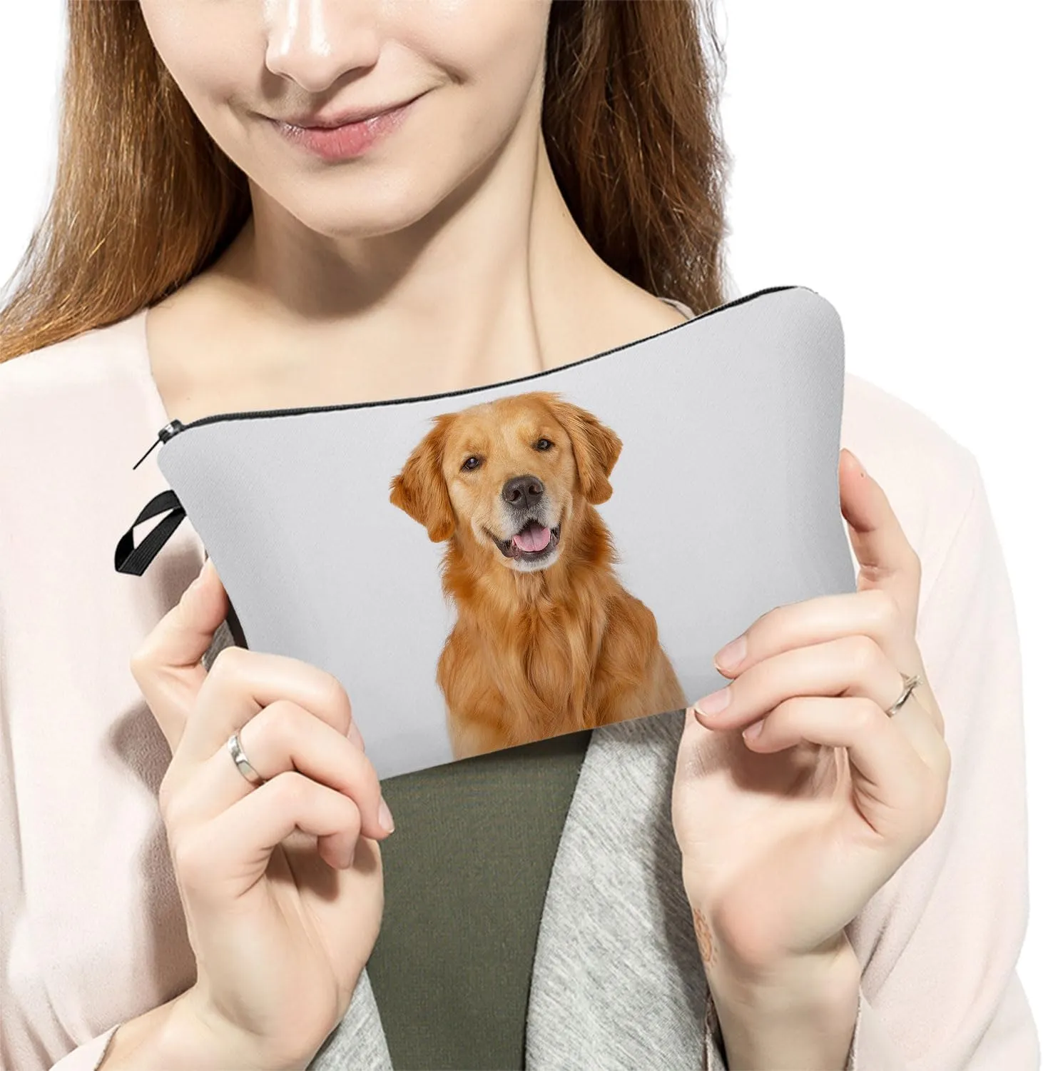Livelhood Golden Retriever Dog Cosmetic Bag for Women - Cute Small Makeup Bag for Purse Travel Toiletry Zipper Pouch for Girls Gift for Dog Lovers