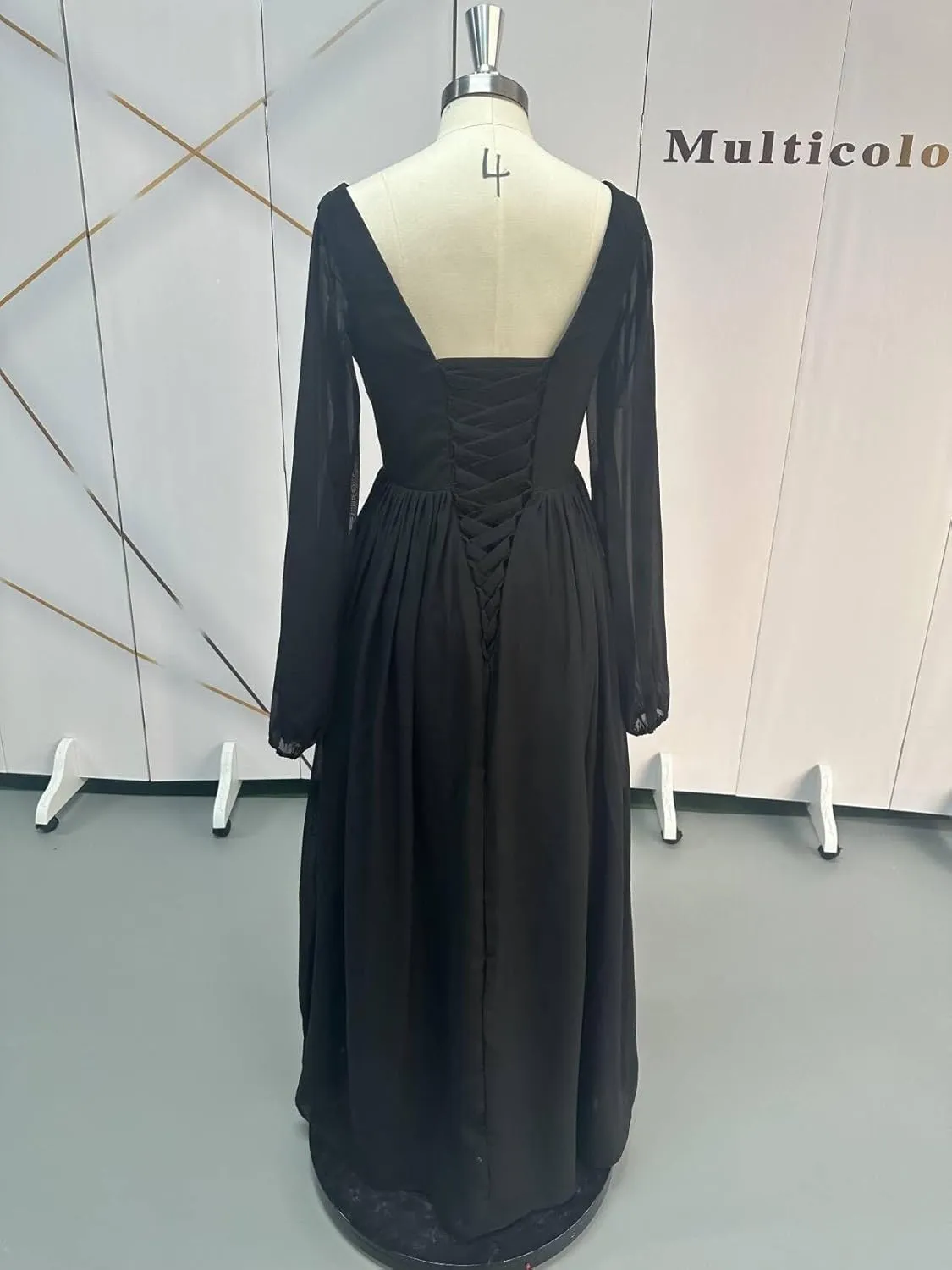Long Sleeve Bridesmaid Dresses for Wedding A-Line Chiffon Formal Evening Gown with Slit