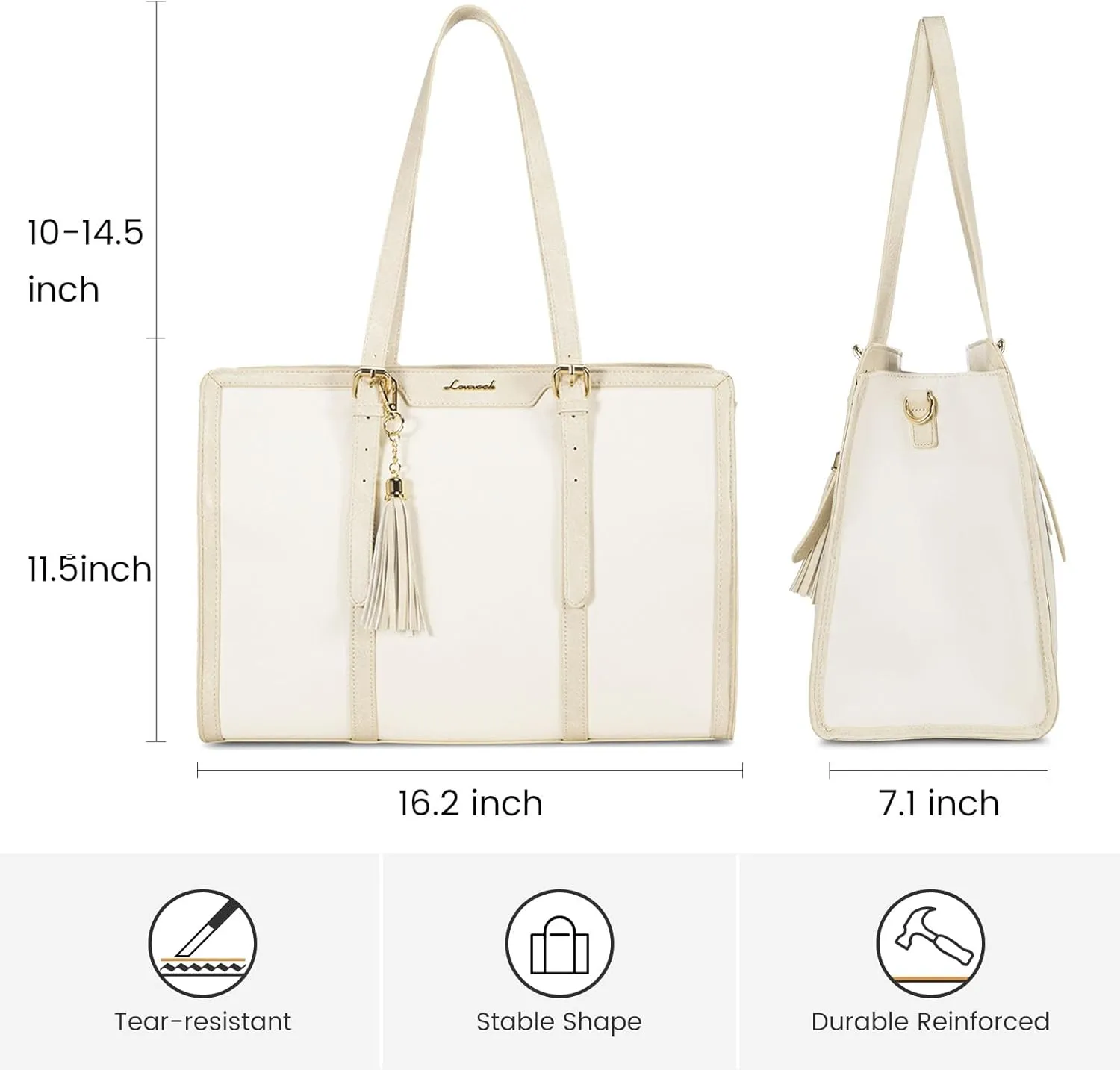 LOVEVOOK Laptop Bag for Women 15.6 inch Lightweight Canvas Laptop Tote Bag, Large Capacity Computer bag with Clutch Purse for Business, Work, Office, Travel, SchoolPearl White & Beige15.6 Inch