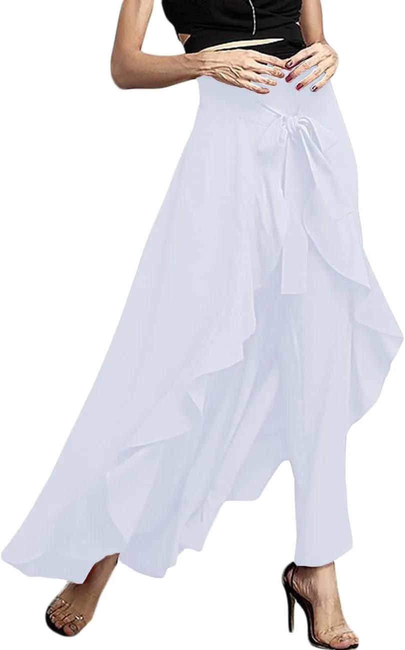 Lrady Women's Ruffle Pants High Waist Trousers Casual Beach Maxi Long Palazzo Overlay Pant Skirts