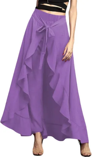 Lrady Women's Ruffle Pants High Waist Trousers Casual Beach Maxi Long Palazzo Overlay Pant Skirts
