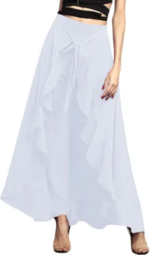 Lrady Women's Ruffle Pants High Waist Trousers Casual Beach Maxi Long Palazzo Overlay Pant Skirts