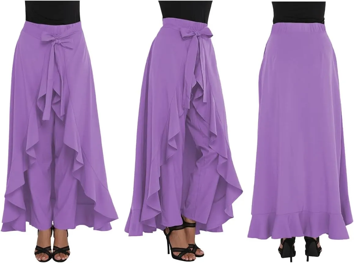 Lrady Women's Ruffle Pants High Waist Trousers Casual Beach Maxi Long Palazzo Overlay Pant Skirts