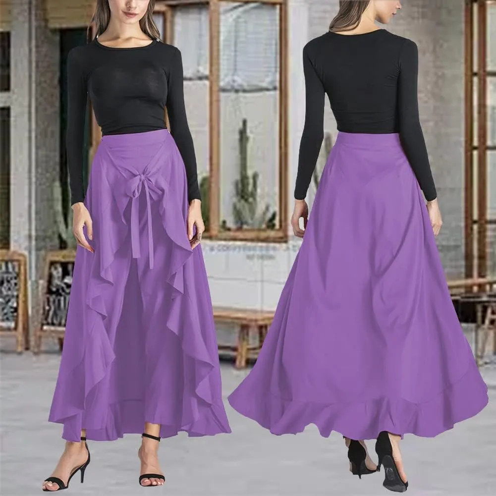 Lrady Women's Ruffle Pants High Waist Trousers Casual Beach Maxi Long Palazzo Overlay Pant Skirts
