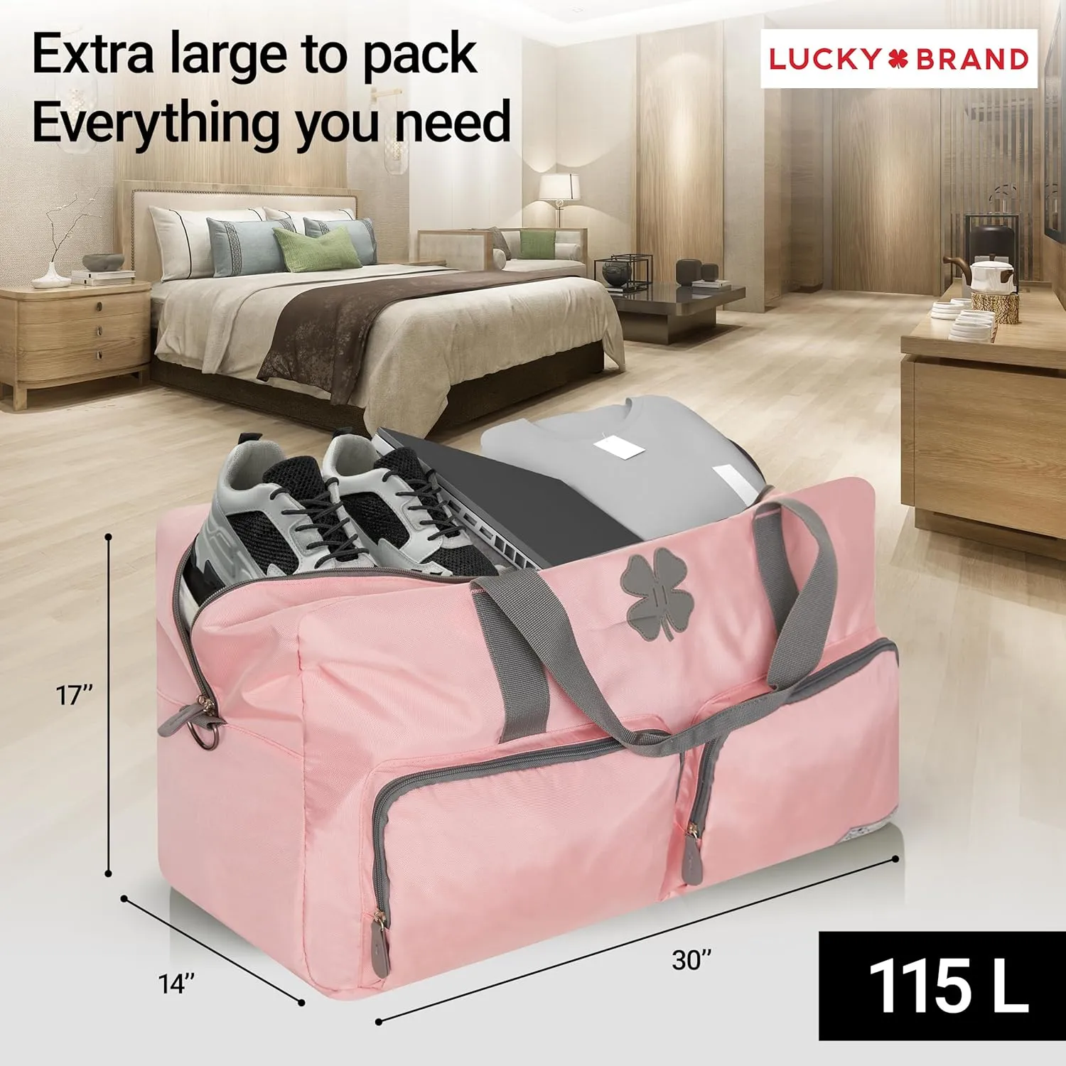 Lucky Travel Duffel Bags 115L, Gym Bag, Travel Bag & Large Duffle Bag for Men, Foldable Overnight Weekender Bags for Women & Men with Adjustable Shoulder Strap, Bridal Rose