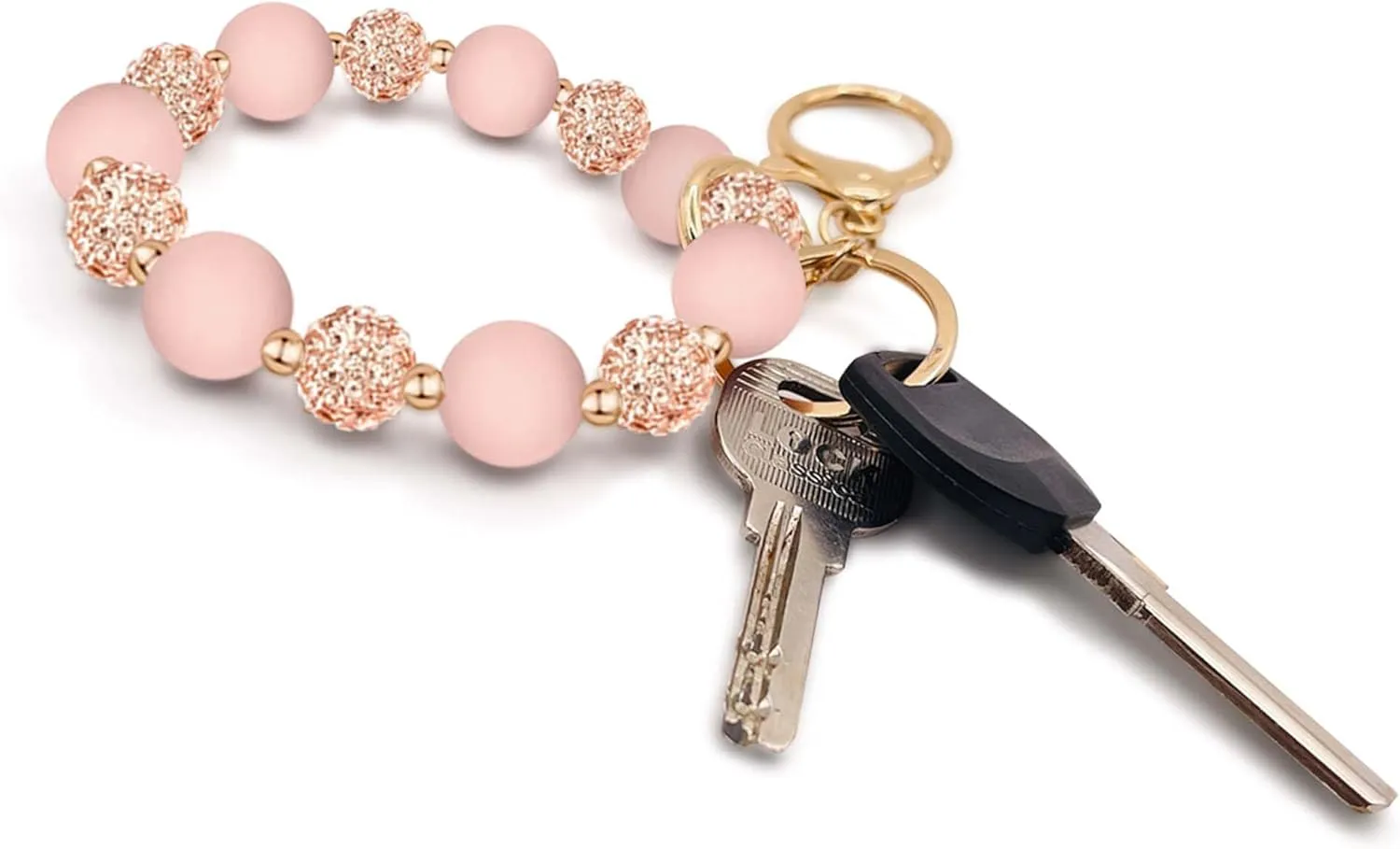 M-Plateau Wristlet Keychain, Silicone Beaded Wrist keychain with Key Ring for Women, Elastic Keychain Bracelet