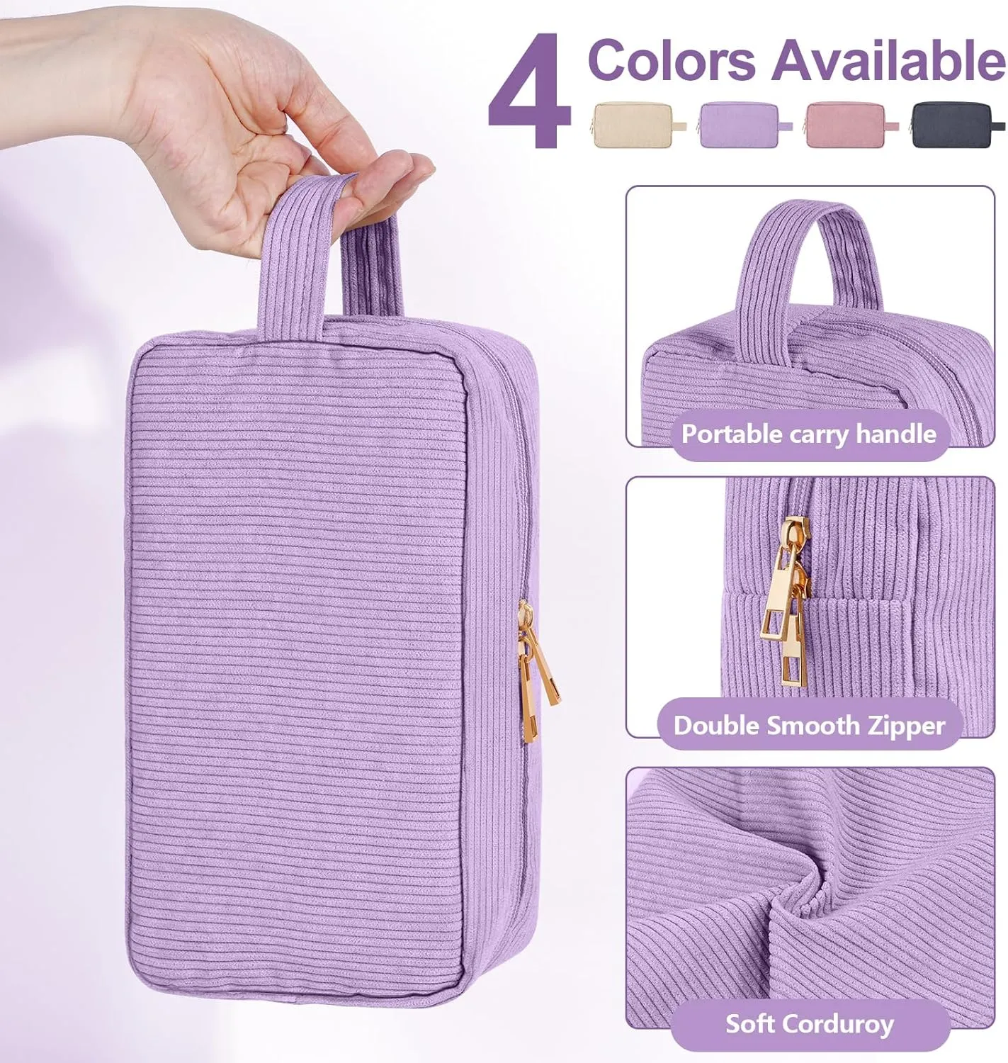 Makeup Bag 2 Pcs Corduroy Cosmetic Bag for Women Makeup Pouch Small Make Up Bag Large Travel Makeup Bag Cute Preppy Stuffs -Purple