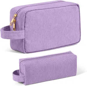 Makeup Bag 2 Pcs Corduroy Cosmetic Bag for Women Makeup Pouch Small Make Up Bag Large Travel Makeup Bag Cute Preppy Stuffs -Purple