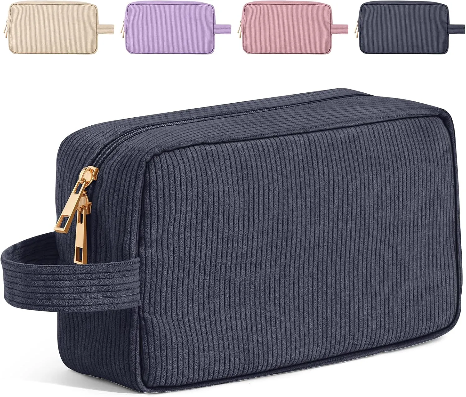 Makeup Bag Corduroy Cosmetic Bag for Women Large Capacity Makeup Pouch Portable Makeup Organizer Bag for Accessories, Toiletries Preppy Stuffs -Grey