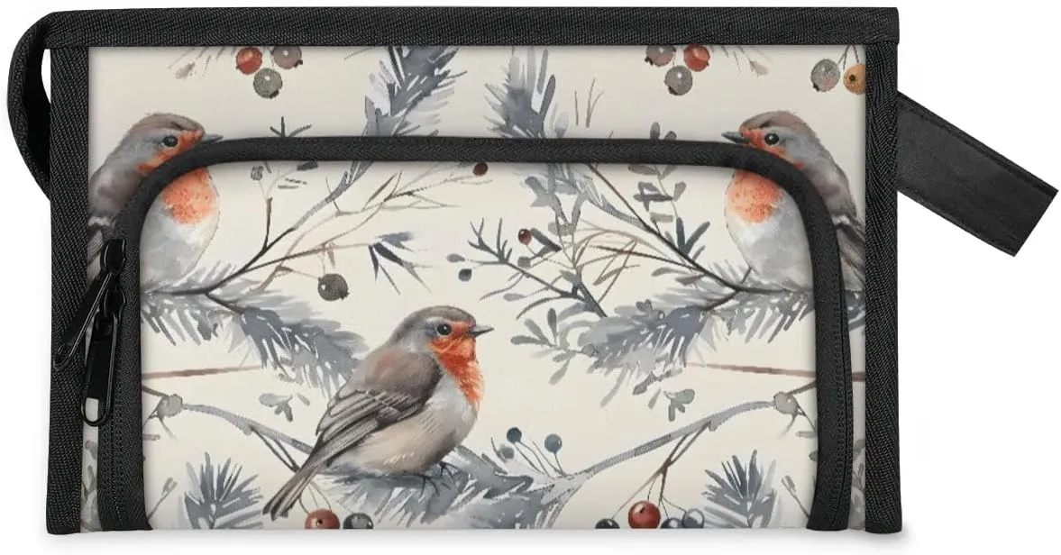 Makeup Bag Cute Birds Berry Travel Toiletry Bag Makeup Organizer Portable Make Up Bags for Women Cosmetic Bag with Handle