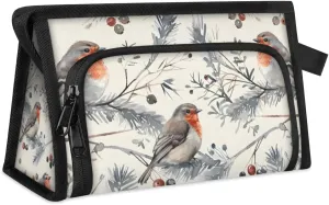 Makeup Bag Cute Birds Berry Travel Toiletry Bag Makeup Organizer Portable Make Up Bags for Women Cosmetic Bag with Handle