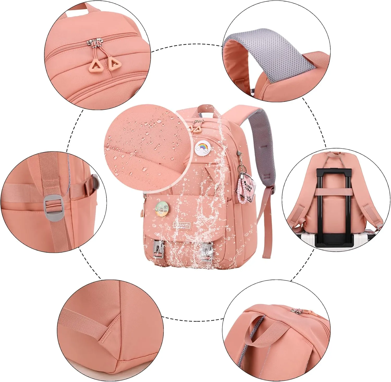 Makukke School Backpack for Women, Laptop Backpack 15.6 Inch College School Bag Anti Theft Travel Daypack Bookbag for Girls,Pink