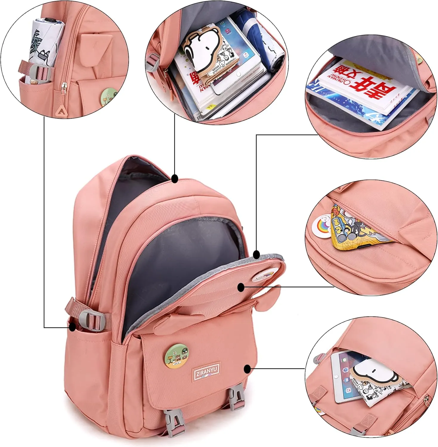Makukke School Backpack for Women, Laptop Backpack 15.6 Inch College School Bag Anti Theft Travel Daypack Bookbag for Girls,Pink