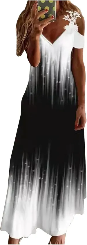 Maxi Dresses for Women,2024 Summer Trendy Floral Print Sling Sundress,Casual V Neck Flowy Ruched Boho Beach Dress