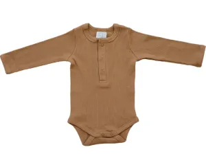 Mebie Baby - Organic Henley Long Sleeve Ribbed Onesie in Cider