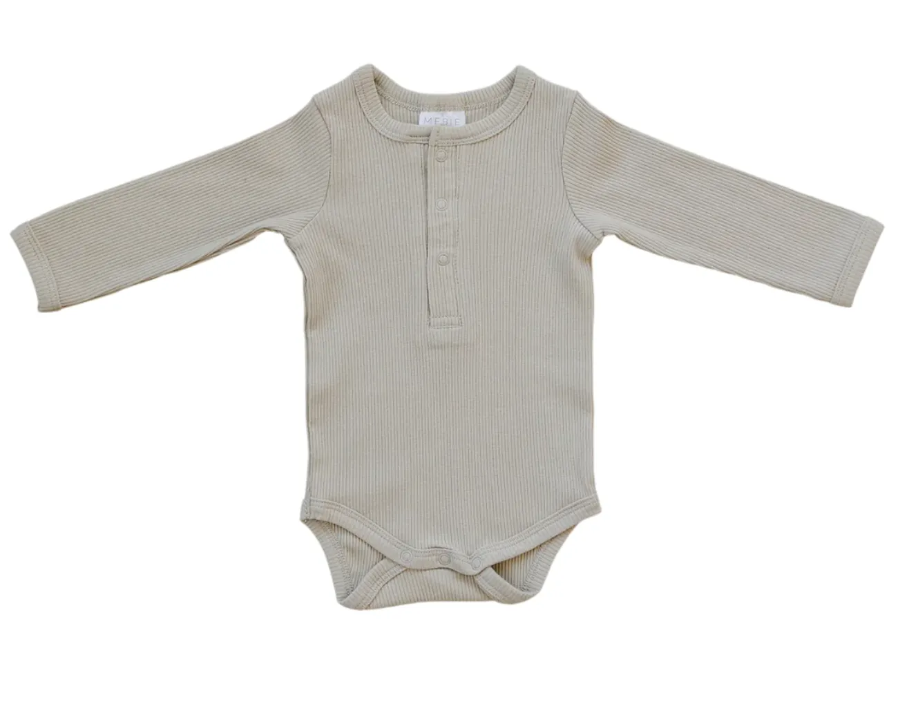 Mebie Baby - Organic Henley Long Sleeve Ribbed Onesie in Oatmeal