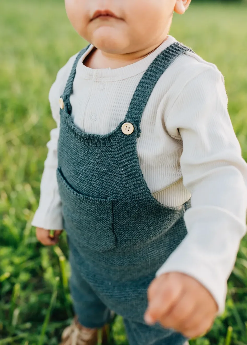 Mebie Baby - Organic Henley Long Sleeve Ribbed Onesie in Vanilla