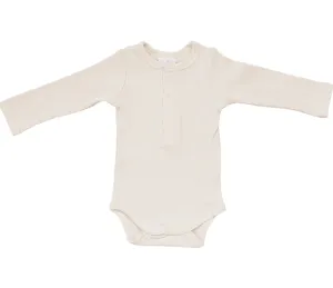 Mebie Baby - Organic Henley Long Sleeve Ribbed Onesie in Vanilla