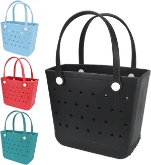 Medium Beach Bag, Waterproof Rubber Beach Bag, Washable Open Tote Bag Durable Tote Travel Bags for Outdoor Sport